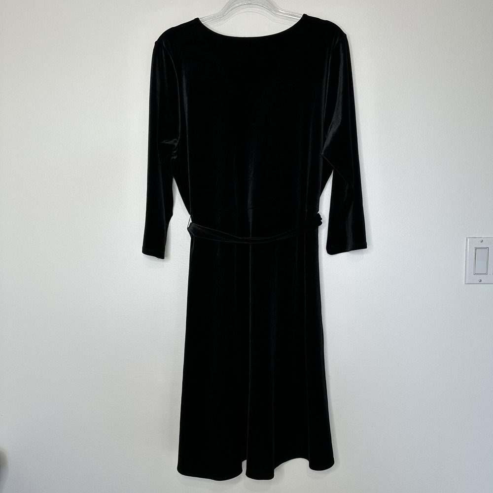 J Jill Black Velvet Dress Size L Fit Flare Faux Wrap Whimsigoth - Picture 2 of 9